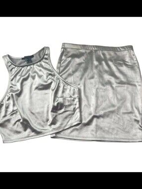 Silver Satin Mini Skirt - Womens Metallic Skirt